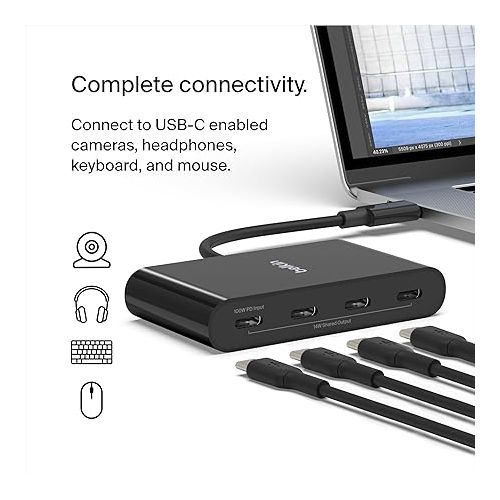 벨킨 Belkin Connect USB-C™ to 4-Port USB-C Hub, Multiport Adapter Dongle with 4 USB-C 3.2 Gen2 Ports & 100W PD with Max 10Gbps High Speed Data Transfer for MacBook, iPad, Chromebook, PC, and More, Black