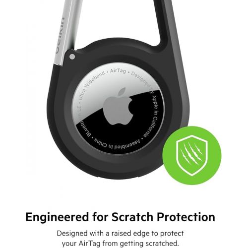 벨킨 Belkin Apple AirTag Secure Holder with Carabiner - Durable Scratch Resistant Case With Open Face & Raised Edges - Protective AirTag Keychain Accessory For Keys, Pets, Luggage & More - Black