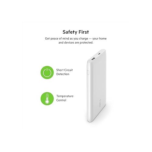 벨킨 Belkin USB-C Power Bank 10K, Fast Charging Portable Battery Pack w/ USB-C + USB Ports, Compatible w/ iPhone 14, 14 Plus, 14 Pro, 14 Pro Max, 13, 13 Mini, Galaxy S23, S23+, Ultra and More - White