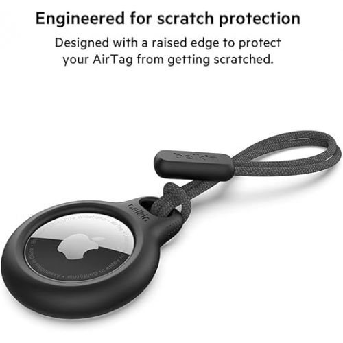 벨킨 Belkin Apple Airtag Secure Holder With Strap - Apple Air Tag Keychain - Airtag Holder With Strap For Key Ring - Airtag Keychain Accessories - Scratch Resistant Airtag Case With Raised Edges - Black