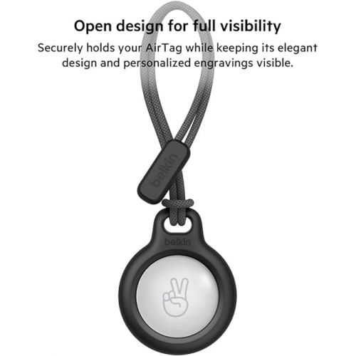 벨킨 Belkin Apple Airtag Secure Holder With Strap - Apple Air Tag Keychain - Airtag Holder With Strap For Key Ring - Airtag Keychain Accessories - Scratch Resistant Airtag Case With Raised Edges - Black