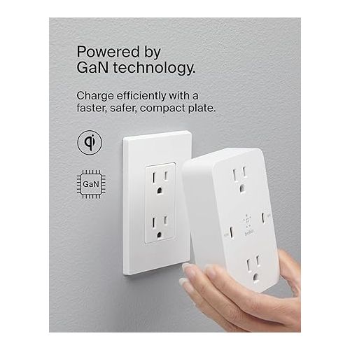 벨킨 Belkin Multi-Outlet Extender, Fast Charging USB-C Plug Adapter - Safe Charge for MacBook Pro, Chromebook, Apple iPhone 15, iPhone 14, iPhone 13, Samsung Galaxy S23, Tablet, & More - White