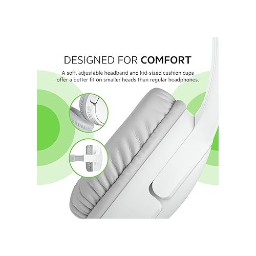 벨킨 Belkin SoundForm Mini - Wireless Bluetooth Headphones for Kids with 30H Battery Life, 85dB Safe Volume Limit, Built-in Microphone - Kids On-Ear Earphones for iPhone, iPad, & More - White w/ Case