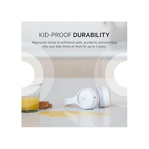 벨킨 Belkin SoundForm Mini - Wireless Bluetooth Headphones for Kids with 30H Battery Life, 85dB Safe Volume Limit, Built-in Microphone - Kids On-Ear Earphones for iPhone, iPad, & More - White w/ Case