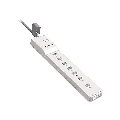 벨킨 Belkin Power Strip, Belkin Surge Protector with 7 AC Multiple Outlets, 6 ft Long Heavy Duty Extension Cord for Home, Office, Travel, Laptop, Computer Desktop & Phone Charger - White (2320 Joules), 6'