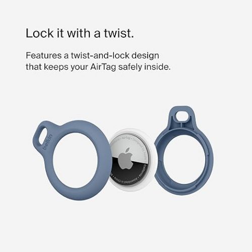 벨킨 Belkin Apple Airtag Secure Holder w/Strap - Apple Airtag Holder w/Strap for Key Ring - Airtag Keychain Accessories - Scratch Resistant Airtag Case w/Raised Edges - 4-Pack Blue Gradient