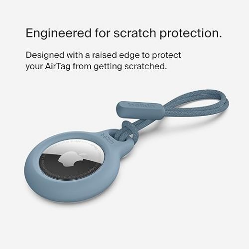 벨킨 Belkin Apple Airtag Secure Holder w/Strap - Apple Airtag Holder w/Strap for Key Ring - Airtag Keychain Accessories - Scratch Resistant Airtag Case w/Raised Edges - 4-Pack Blue Gradient
