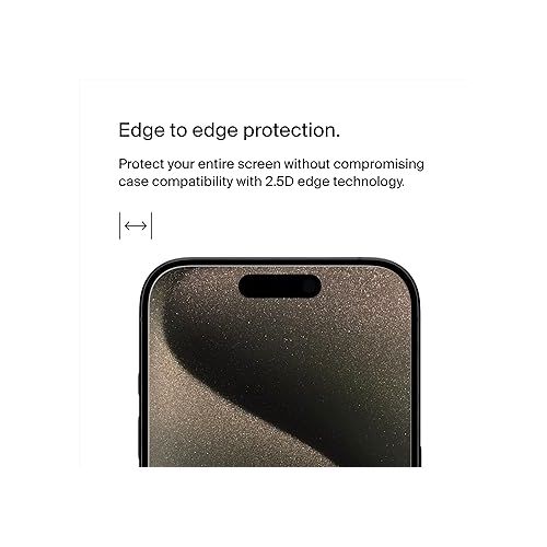 벨킨 Belkin ScreenForce TemperedGlass Treated Privacy Screen Protector for iPhone 15 Pro - Slim & Scratch-Resistant - Includes Easy Align Tray for Bubble Free Application