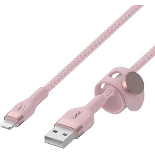 벨킨 Belkin BoostCharge Pro Flex Braided USB Type A to Lightning Cable (2M/6.6FT), MFi Certified Charging Cable for iPhone 14, 13, 12, 11, Pro, Max, Mini, SE, iPad and More - Pink