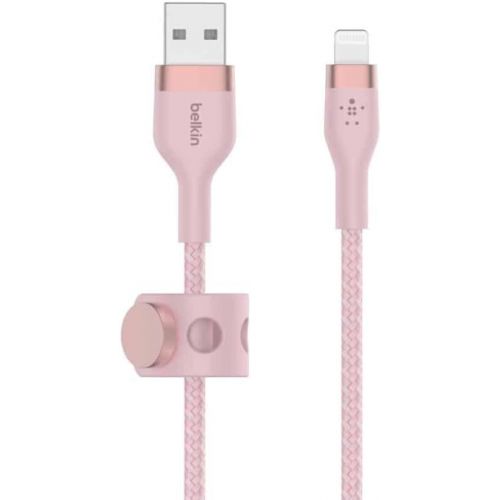 벨킨 Belkin BoostCharge Pro Flex Braided USB Type A to Lightning Cable (2M/6.6FT), MFi Certified Charging Cable for iPhone 14, 13, 12, 11, Pro, Max, Mini, SE, iPad and More - Pink