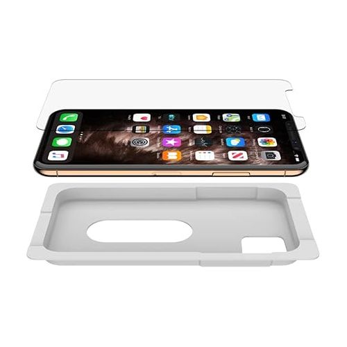 벨킨 Belkin Screen Protector for Apple iPhone 11 Pro Max or iPhone XS Max with Antimicrobial-Treated and Included Easy Align Tray for Simple, Bubble Free Installation, ScreenForce TemperedGlass