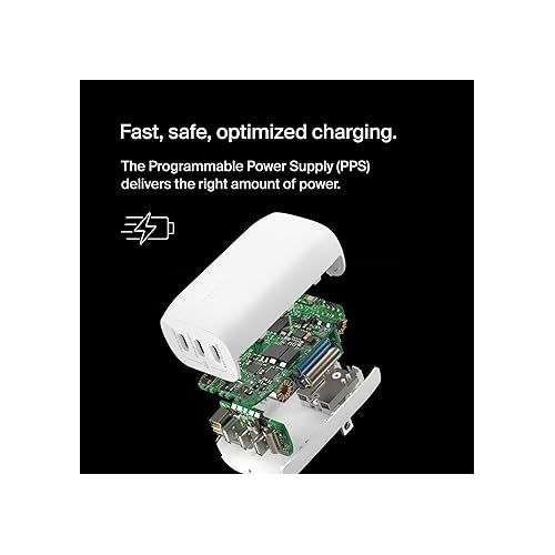 벨킨 Belkin BoostCharge 3-Port USB-C Wall Charger with PPS 67W, USB-C PD 3.1 Enabled Fast Charging iPhone Charger for iPhone 15 Series, MacBook Pro, AirPods, Galaxy, and Other PD Enabled Devices - White