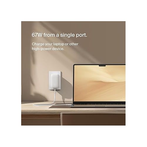 벨킨 Belkin BoostCharge 3-Port USB-C Wall Charger with PPS 67W, USB-C PD 3.1 Enabled Fast Charging iPhone Charger for iPhone 15 Series, MacBook Pro, AirPods, Galaxy, and Other PD Enabled Devices - White