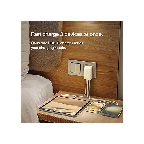 벨킨 Belkin BoostCharge 3-Port USB-C Wall Charger with PPS 67W, USB-C PD 3.1 Enabled Fast Charging iPhone Charger for iPhone 15 Series, MacBook Pro, AirPods, Galaxy, and Other PD Enabled Devices - White