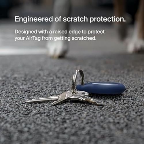 벨킨 Belkin Apple AirTag Secure Holder with Key Ring - Durable Scratch Resistant Case With Open Face & Raised Edges - Protective AirTag Keychain Accessory For Keys, Pets, Luggage, Backpacks - Blue