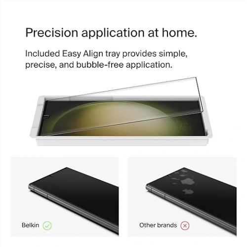 벨킨 Belkin SCREENFORCE™ TrueClear Curve Blue Light Filter Screen Protector for Galaxy S23 Ultra with Edge-to-Edge Fit & Flawless Application w/Included Easy Align Tray for Bubble Free Application