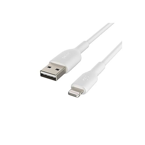 벨킨 Belkin BoostCharge Lightning Cable - 9.8ft/3M - MFi Certified Apple iPhone Charger USB to Lightning Cable - iPhone Cable - iPhone Charger Cord - Apple Charger - USB Phone Charger - White