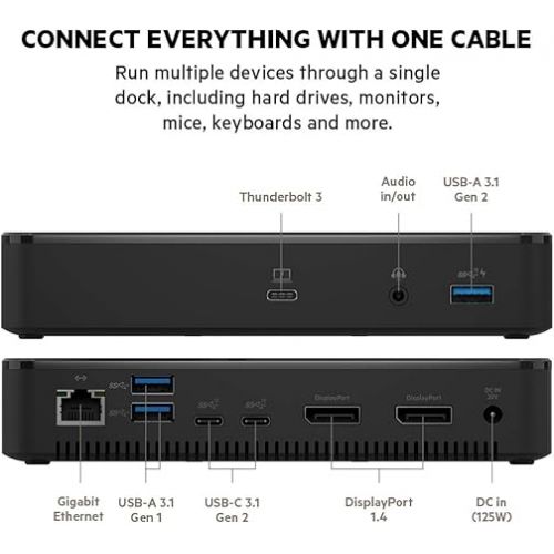 벨킨 Belkin Thunderbolt 3 Dock Plus Thunderbolt 3 Cable - USB-C Hub - 8-In-1 Docking Station for MacOS & Windows, Dual 4K @60Hz, 40Gbps Transfer Speed, 60W Upstream Charging, w/ Ethernet & Audio Ports