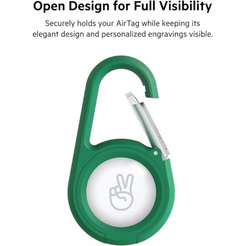 벨킨 Belkin Apple AirTag Secure Holder with Carabiner - Durable Scratch Resistant Case With Open Face & Raised Edges - Protective AirTag Keychain Accessory For Keys, Pets, Luggage & More - Green