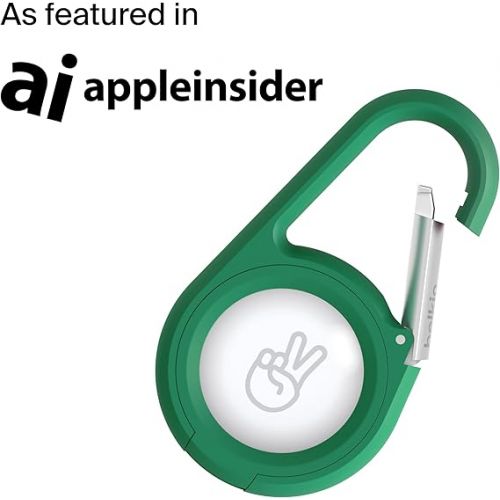 벨킨 Belkin Apple AirTag Secure Holder with Carabiner - Durable Scratch Resistant Case With Open Face & Raised Edges - Protective AirTag Keychain Accessory For Keys, Pets, Luggage & More - Green