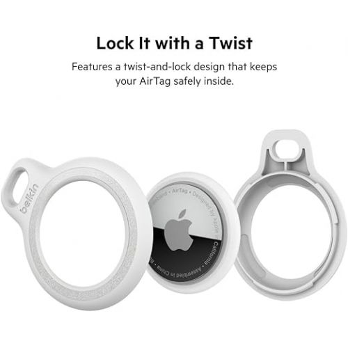벨킨 Belkin Apple AirTag Reflective Secure Holder With Key Ring - Apple AirTag Keychain - AirTag Holder - AirTag Keychain Accessories - Reflective & Scratch Resistant AirTag Case With Raised Edges - White