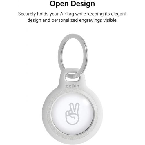 벨킨 Belkin Apple AirTag Reflective Secure Holder With Key Ring - Apple AirTag Keychain - AirTag Holder - AirTag Keychain Accessories - Reflective & Scratch Resistant AirTag Case With Raised Edges - White