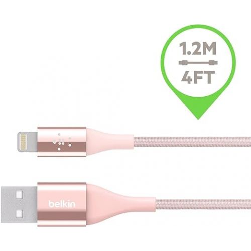 벨킨 Belkin MIXIT DuraTek Lightning to USB Cable - MFi-Certified iPhone Charging Cable for iPhone 11, 11 Pro, 11 Pro Max, XS, XS Max, XR, X, 8/8 Plus and more (4ft/1.2m), Rose Gold