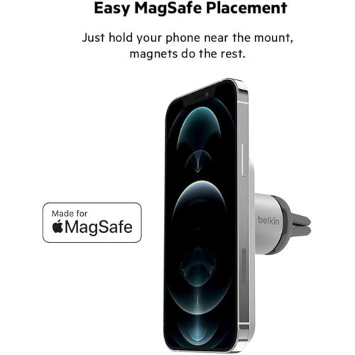 벨킨 Belkin MagSafe Vent Mount Pro - for Car, Magnetic Phone Holder Compatible with iPhone 15, iPhone 15 Pro, iPhone 15 Pro Max, iPhone 14 Series, iPhone 13 Series, and Mini - Gray