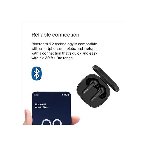 벨킨 Belkin SoundForm™ Motion True Wireless Earbuds, Noise Cancelling Ear Buds with Wireless Charging Case & Dual Microphone - IPX5 Water Resistant Bluetooth Headphones for iPhone & Samsung - Black