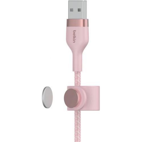 벨킨 Belkin BoostCharge Pro Flex Braided USB Type A to Lightning Cable (3M/10FT), MFi Certified Charging Cable for iPhone 14, 13, 12, 11, Pro, Max, Mini, SE, iPad and More - Pink