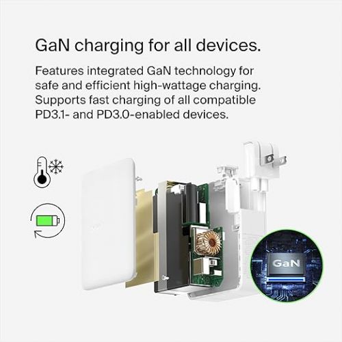 벨킨 Belkin 140W 4-Port GaN Wall Charger, Multi-Port Charger Block w/USB-C Power Delivery Fast Charge & USB-A Port for Apple MacBook, iPhone 15 Series, iPad Pro, Samsung Galaxy S24, Google Pixel, & More