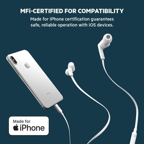 벨킨 [아마존 핫딜] [아마존핫딜]Belkin in-Ear Lightning Headphones w/Mic Control (iPhone Headphones for iPhone 11, 11 Pro, 11 Pro Max, XS, XS Max, XR, X, 8, 8 Plus, More) iPhone Earphones, iPhone Earbuds, White