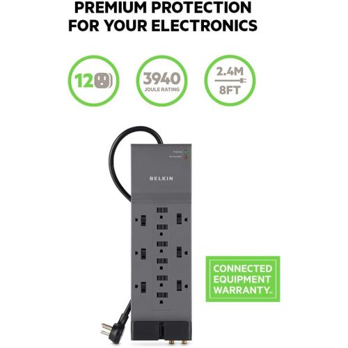 벨킨 [아마존베스트]Belkin 12-Outlet Power Strip Surge Protector w/ 8ft Cord  Ideal for Computers, Home Theatre, Appliances, Office Equipment and more (3,940 Joules)