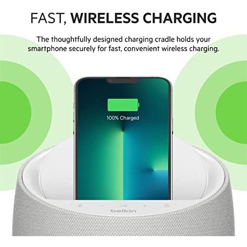 벨킨 Belkin SoundForm Elite Hi-Fi Smart Speaker + Wireless Charger, Qi Charging Dock with Sound Acoustics by Devialet, Alexa Voice Controlled Bluetooth Speaker for iPhone, Galaxy and Mo