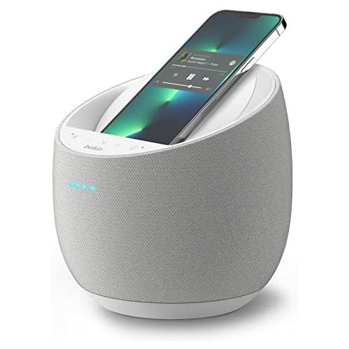 벨킨 Belkin SoundForm Elite Hi-Fi Smart Speaker + Wireless Charger, Qi Charging Dock with Sound Acoustics by Devialet, Alexa Voice Controlled Bluetooth Speaker for iPhone, Galaxy and Mo