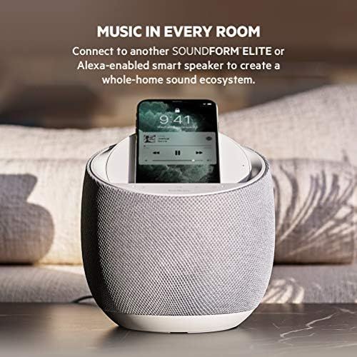 벨킨 Belkin SoundForm Elite Hi-Fi Smart Speaker + Wireless Charger, Qi Charging Dock with Sound Acoustics by Devialet, Alexa Voice Controlled Bluetooth Speaker for iPhone, Galaxy and Mo