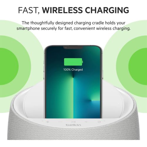 벨킨 Belkin SoundForm Elite Hi-Fi Smart Speaker + Wireless Charger, Qi Charging Dock with Sound Acoustics by Devialet, Alexa Voice Controlled Bluetooth Speaker for iPhone, Galaxy and Mo