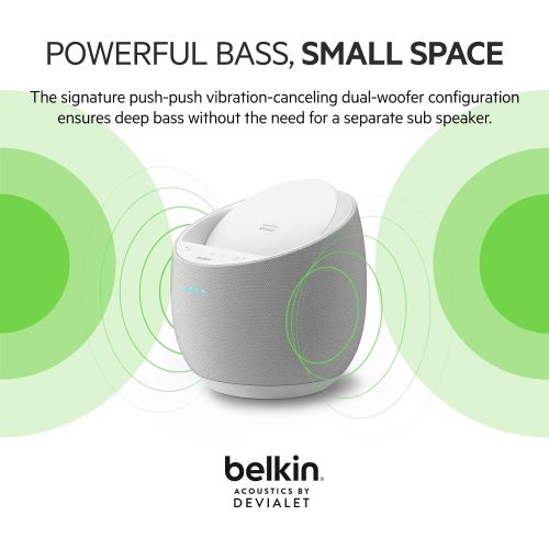 벨킨 Belkin SoundForm Elite Hi-Fi Smart Speaker + Wireless Charger, Qi Charging Dock with Sound Acoustics by Devialet, Alexa Voice Controlled Bluetooth Speaker for iPhone, Galaxy and Mo