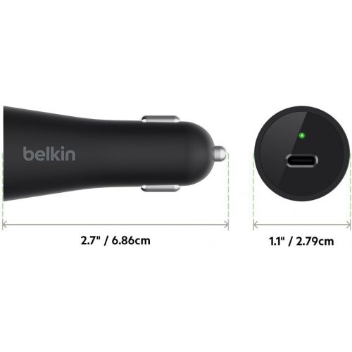 벨킨 Belkin USB-C Car Charger (3 Amp / 27 Watt) with 4-Foot Detachable Charging Cable (Type-C-C)