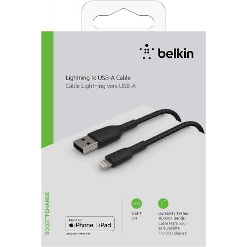 벨킨 Belkin iPhone Charging Cable (Braided Lightning Cable Tested to Withstand 1000+ Bends) Lightning to USB Cable, MFi-Certified iPhone Charging Cord (3ft/1m, Black)