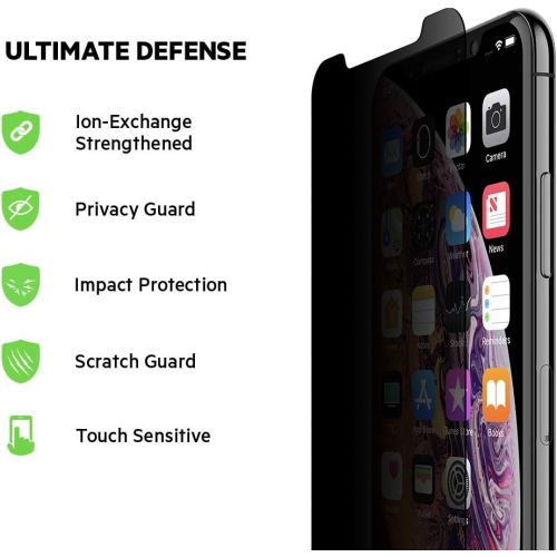 벨킨 Belkin Invisiglass Ultra Privacy Screen Protector for iPhone Xs, iPhone X (Privacy Screen Protector iPhone Xs, Privacy Screen Protector iPhone X), F8W924zz
