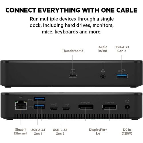 벨킨 Belkin Thunderbolt 3 Dock Plus w/ 2.6ft Thunderbolt 3 Cable (Thunderbolt Dock for macOS and Windows) Dual 4K @60Hz, 40Gbps Transfer Speeds, 60W Upstream Charging