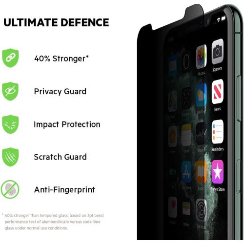 벨킨 Belkin InvisiGlass Ultra Privacy Screen Protector for iPhone 11 (iPhone 11 Privacy Screen Protector, iPhone 11 Screen Protector), iPhone 11/XR (F8W957zz)