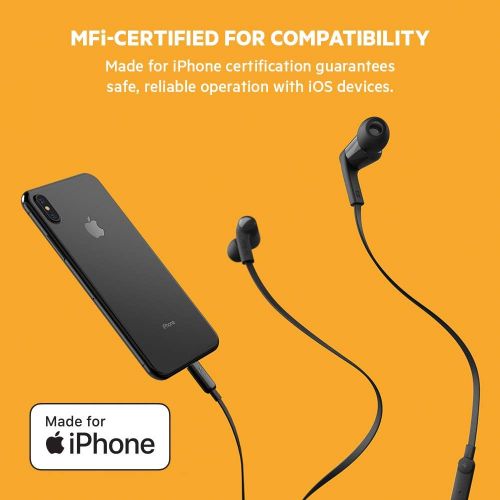 벨킨 Belkin In-Ear Lightning Headphones w/ Mic Control (iPhone Headphones for iPhone 11, 11 Pro, 11 Pro Max, XS, XS Max, XR, X, 8, 8 Plus, More) iPhone Earphones, iPhone Earbuds, Black