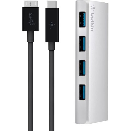 벨킨 Belkin USB-IF Certified USB 3.0 4-Port Hub with 1-Meter USB Type C (USB-C) to Micro-B Cable