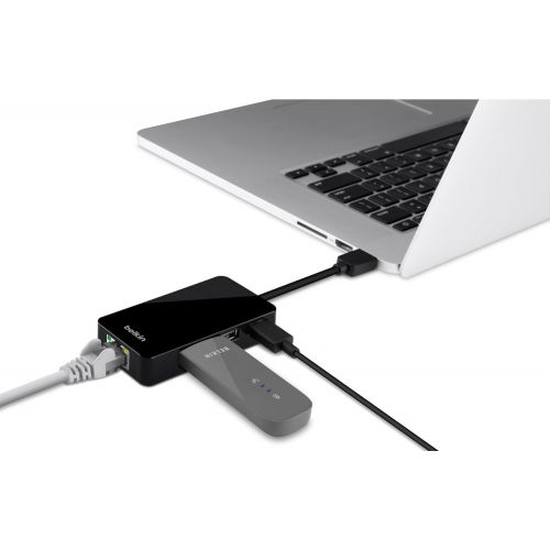 벨킨 Belkin USB-IF Certified USB 3.0 3-Port Hub with Gigabit Ethernet Adapter, B2B128TT