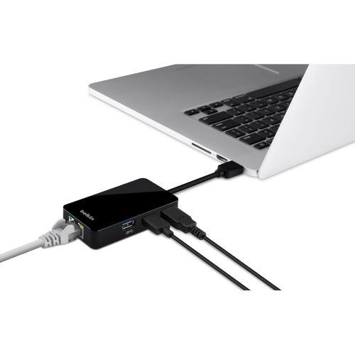 벨킨 Belkin USB-IF Certified USB 3.0 3-Port Hub with Gigabit Ethernet Adapter, B2B128TT