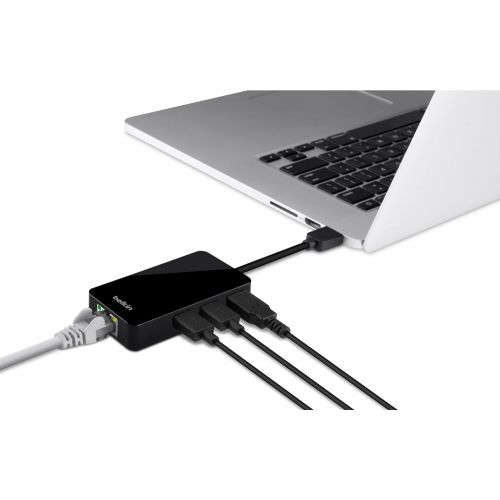 벨킨 Belkin USB-IF Certified USB 3.0 3-Port Hub with Gigabit Ethernet Adapter, B2B128TT