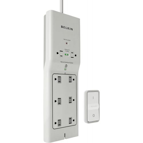 벨킨 Belkin 8-Outlet Conserve Switch Surge Protector with 4-Foot Cord and Remote, F7C01008q,White