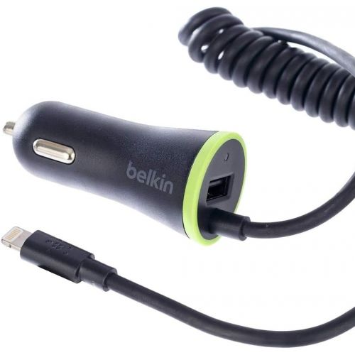 벨킨 Belkin Boost Up Universal Lightning Car Charger with ChargeSync Cable and USB Passthrough (4 Feet)